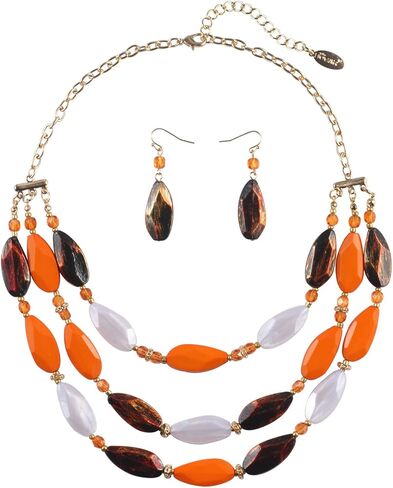 Bocar 3 Layer Beads Statement Necklace Earring for Women Jewelry Set in Saudi Arabia