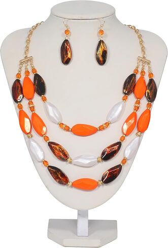 Bocar 3 Layer Beads Statement Necklace Earring for Women Jewelry Set in Saudi Arabia
