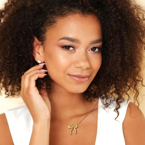 14K Gold Plated Bow Necklace for Women, Dainty Bow Pendant Choker Necklace, Fashion Bow Jewelry Gift in Saudi Arabia
