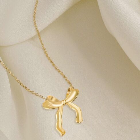 14K Gold Plated Bow Necklace for Women, Dainty Bow Pendant Choker Necklace, Fashion Bow Jewelry Gift in Saudi Arabia