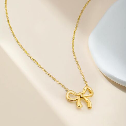 14K Gold Plated Bow Necklace for Women, Dainty Bow Pendant Choker Necklace, Fashion Bow Jewelry Gift in Saudi Arabia