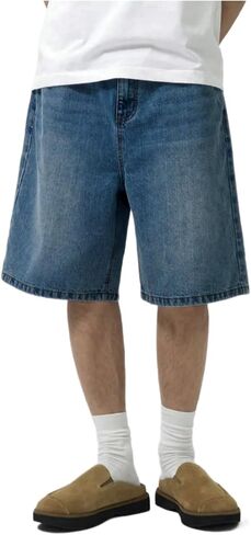 Mens Baggy Jean Shorts Loose Fit Vintage Wide Leg Jorts Y2K Streetwear Hip Hop Casual Denim Shorts in Kuwait