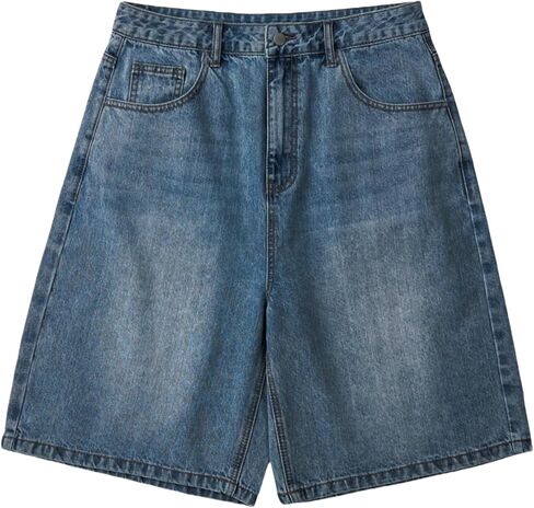 Mens Baggy Jean Shorts Loose Fit Vintage Wide Leg Jorts Y2K Streetwear Hip Hop Casual Denim Shorts in Kuwait
