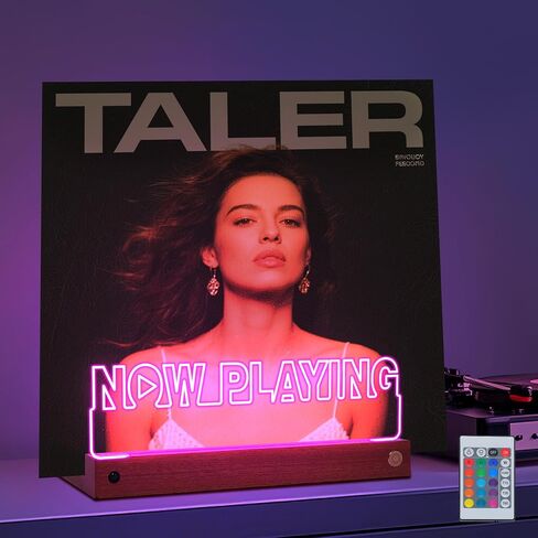 Light Up Now Playing Vinyl Record Stand, Record Holder Stand Display Decor, LED Wooden Base 16 Color Changing with Remote Control,Vinyl Album Storage Gifts for Music Lovers Room Decor in Kuwait