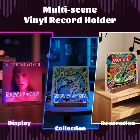Light Up Now Playing Vinyl Record Stand, Record Holder Stand Display Decor, LED Wooden Base 16 Color Changing with Remote Control,Vinyl Album Storage Gifts for Music Lovers Room Decor in Kuwait