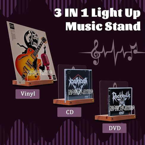 Light Up Now Playing Vinyl Record Stand, Record Holder Stand Display Decor, LED Wooden Base 16 Color Changing with Remote Control,Vinyl Album Storage Gifts for Music Lovers Room Decor in Kuwait