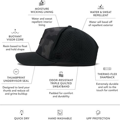 melin Odyssey Brick Hydro, Performance Snapback Hat, Water-Resistant Baseball Cap for Men & Women, Olive Camo, Small in Kuwait