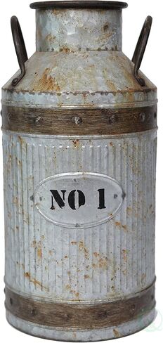 Vintiquewise Galvanized Metal Rustic Milk Can, Large in Kuwait