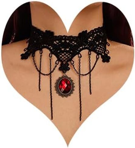 BERYUAN Gothic Style Black Lace Beads Dangle Collar Necklace Black Lace Necklace for Women and Girls Black RhineStone Choker Costume Jewelry for Teens Teen Girls (Black 2) in Saudi Arabia