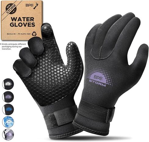 BPS Water Gloves, 3mm & 5mm Neoprene Five Finger Wetsuit Gloves for Diving, Snorkeling, Kayaking, Surfing, Winter, Canoeing, Kayaking and Other Water Sports in Saudi Arabia