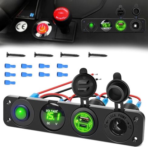 4-in-1 on/Off Panel with PD C Type and QC 3.0 USB Cigarette Lighter Socket LED Voltmeter 12V 24V Switch Panel, Suitable for Cars, Trucks, RVs, Yachts in Saudi Arabia