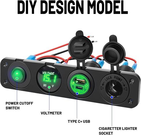4-in-1 on/Off Panel with PD C Type and QC 3.0 USB Cigarette Lighter Socket LED Voltmeter 12V 24V Switch Panel, Suitable for Cars, Trucks, RVs, Yachts in Saudi Arabia