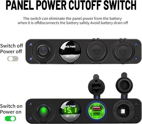 4-in-1 on/Off Panel with PD C Type and QC 3.0 USB Cigarette Lighter Socket LED Voltmeter 12V 24V Switch Panel, Suitable for Cars, Trucks, RVs, Yachts in Saudi Arabia
