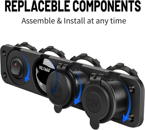 لوحة 4-in-1 ON/OFF مع نوع PD C و QC 3.0 USB Socket Light Socket LED Voltmeter 12V 24V لوحة ، مناسبة للسيارات والشاحنات و RVS واليخوت in Saudi Arabia