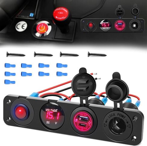 لوحة 4-in-1 ON/OFF مع نوع PD C و QC 3.0 USB Socket Light Socket LED Voltmeter 12V 24V لوحة ، مناسبة للسيارات والشاحنات و RVS واليخوت in Saudi Arabia