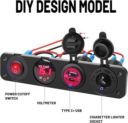 لوحة 4-in-1 ON/OFF مع نوع PD C و QC 3.0 USB Socket Light Socket LED Voltmeter 12V 24V لوحة ، مناسبة للسيارات والشاحنات و RVS واليخوت in Saudi Arabia