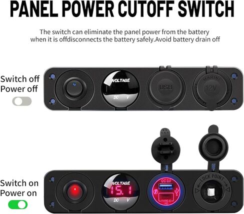 لوحة 4-in-1 ON/OFF مع نوع PD C و QC 3.0 USB Socket Light Socket LED Voltmeter 12V 24V لوحة ، مناسبة للسيارات والشاحنات و RVS واليخوت in Saudi Arabia