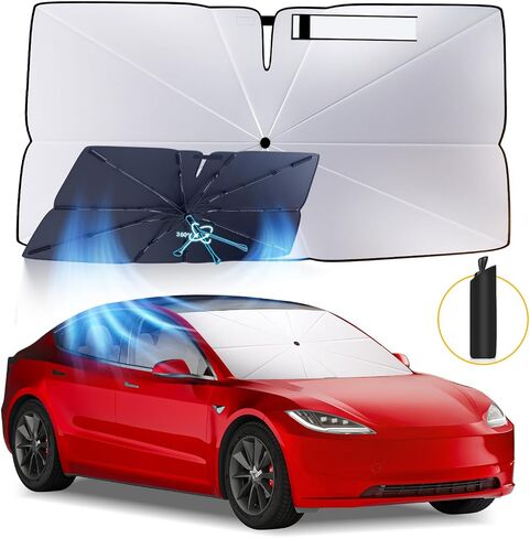 Windshield Sun Shade Umbrella: for Tesla Model3-2016-2023 2024 2025 Model 3 Highland- Front Car Window Shades - Foldable Tesla Model-3 Sunshades Block UV Keep Cool in Saudi Arabia