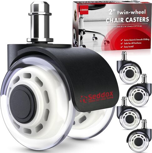 SEDDOX Office Chair Wheels Replacement Set of 5 - Dual 2 Inch Soft Chair Casters for Hardwood Vinyl Tile - Heavy Duty & Safe for All Floors - Fits 98% of Computer Gaming & Office Chairs - Grey in Saudi Arabia