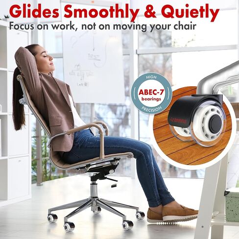 SEDDOX Office Chair Wheels Replacement Set of 5 - Dual 2 Inch Soft Chair Casters for Hardwood Vinyl Tile - Heavy Duty & Safe for All Floors - Fits 98% of Computer Gaming & Office Chairs - Grey in Saudi Arabia