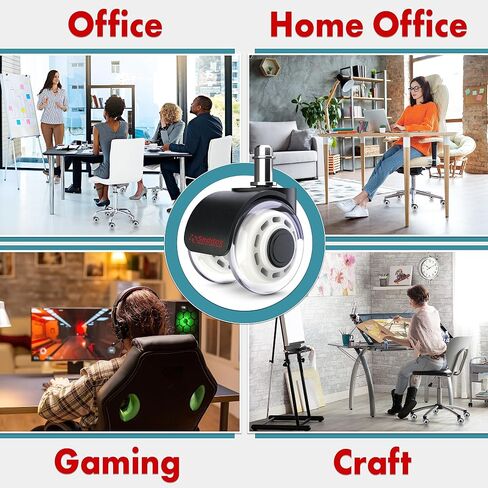 SEDDOX Office Chair Wheels Replacement Set of 5 - Dual 2 Inch Soft Chair Casters for Hardwood Vinyl Tile - Heavy Duty & Safe for All Floors - Fits 98% of Computer Gaming & Office Chairs - Grey in Saudi Arabia