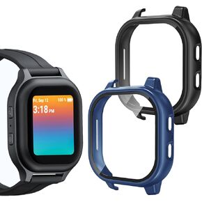 [2 Pack] Case Compatible with Gabb Watch Screen Protector for Kids, Hard PCProtective Case Bumper Tempered Glass Cover Compatible for Gabb Watch 2/1 (NOT Compatible with Gabb Watch 3),Black+Black