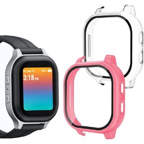 [2 Pack] Case Compatible with Gabb Watch Screen Protector for Kids, Hard PCProtective Case Bumper Tempered Glass Cover Compatible for Gabb Watch 2/1 (NOT Compatible with Gabb Watch 3),Black+Black