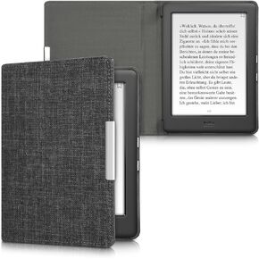 kwmobile Case Compatible with Kobo Glo HD/Touch 2.0 - Book Style Fabric e-Reader Cover Flip Folio Case - Dark Grey