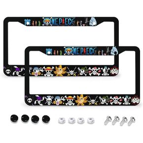 أنيمي إطار لوحة ترخيص السيارة 2 حزمة، لطيف أنيمي لوحة ترخيص يغطي حامل الديكور الألومنيوم علامة سيارة الإطار اكسسوارات السيارات للنساء الرجال 12.2 × 6.3 بوصة 2 فتحات مع مسامير (أنيمي 6) in Kuwait