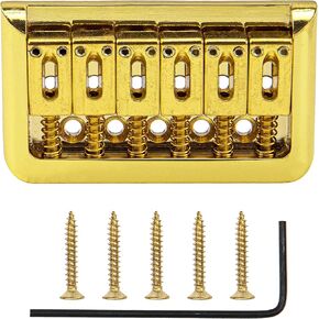 1Pcs Yootones Electric Guitar Hardtail Fixed Bridge Assembly Compatible with 6 String Fender Strat Stratocaster Tele Telecaster Guitar Parts (Gold)