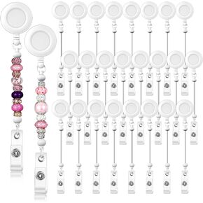 24 Pcs Beadable Badge Reel Retractable Clips Holder for Beads Bulk Blank Bar ID Name Badge Reels with Belt Clip Beadable Items Jewelry DIY Gift for Nurse Teacher Office Supplies