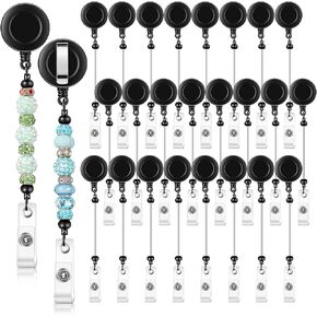 24 Pcs Beadable Badge Reel Retractable Clips Holder for Beads Bulk Blank Bar ID Name Badge Reels with Belt Clip Beadable Items Jewelry DIY Gift for Nurse Teacher Office Supplies