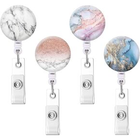 Badge Reel Retractable Badge Holder Carabiner with Alligator Clip On ID Card Holders (3pack Beautiful Flowers)