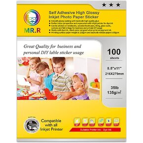 ورق صور قابل للطباعة بنفث الحبر ذاتي اللصق عالي اللمعان 50 ورقة لكل حزمة 135/80 جرامًا للمتر المربع 8.5 × 11 بوصة حجم الرسالة 216 × 279 مم in Kuwait