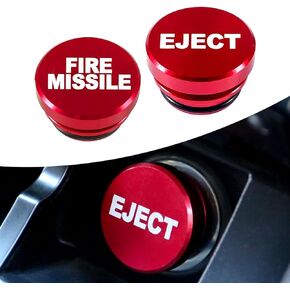 2 PCS Car Cigarette Lighters Plug Covers Accessories, Round Metal Motorcycle Plug Protector Replacements, Universal Automotive Decorations for Truck SUV Car (Red #EJECT & FIRE MISSILE)