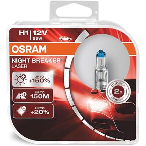 OSRAM NIGHT BREAKER LASER H1, next generation, 150% more brightness, halogen headlamp, 64150NL-HCB, 12V, passenger car, duo box (2 lamps)