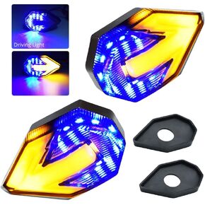 Motorcycle Turn Signal LED Lights 21 SMD LEDs Arrow Amber Bilnker & Blue DRL Brake LED Indicator Waterproof for Yamaha Suzuki Kawasaki Motorbike.2-Pack.(Blue/Amber)