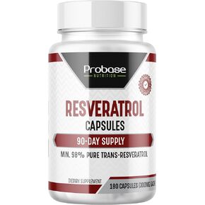 Ultra High Purity Resveratrol Capsules - 98% Trans-Resveratrol - Highly Purified and Bioavailable - 180 Caps Resveratrol Supplement