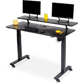 Stand Steady Tranzendesk Power | 55 Inch Electric Standing Desk with Built-In Charging | Height Adjustable Sit to Stand Desk | Electronic Standing Workstation with 1 AC Outlet & 2 USB Ports (55/Black)