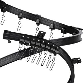 Black Flexible Bendable Ceiling Curtain Track, Curved Ceiling Track for Curtains, Room Divider Ceiling Track Rail System with Hooks(2 m/ 6.6 ft)