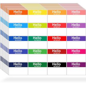 20 Colors Name Tags Sticker, 300 Pcs Hello My Name is Stickers (2"x3"), Adhesive Nametags Labels with Bright Colors Name Badge Stickers for Meeting,Office,Party,Classroom