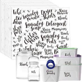 449 Cursive Laundry Room Labels, Include 413 Preprinted Bathroom, Linen Closet & Office Stationery Stickers and 36 Blank Ones, Water/Oil/Tear Resistant No Residue Home Labels