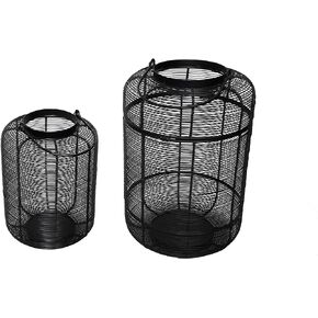 Decorative Indoor/Outdoor 2 Lantern Set for Flowers or Candles, Black Round Design