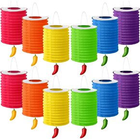 12 Pcs Cinco de Mayo Fiesta Hanging Paper Lanterns and Sizzling Chili Peppers for Mexican Party Garland Decoration