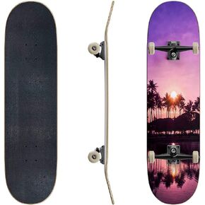 Skateboards Palm Trees and Sunset of The Sky Hawaii Water Surface Stock Pictures Classic Concave Skateboard Cool Stuff Teen Gifts Longboard Extreme Sports for Beginners and Professionals