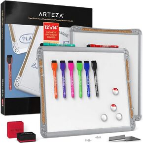 Arteza Framed Magnetic White Board Set, 8-1/2x11 Inches, 2-Pack Dry Erase Lap Boards with Markers & Magnets, Office & Back to School Supplies for Classroom, College, Teachers, Students, Planning.