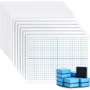12 Pack XY Axis Graph Whiteboard 9 x 12, Dry Erase Double-Sided Lap Board with 12 Erasers for Students (24 Piece Set)