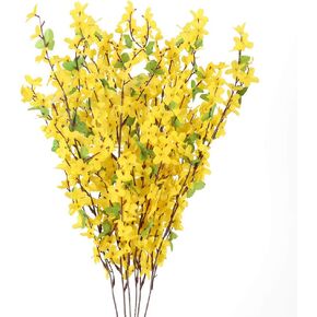6 PCS 25.5inch Artificial Flowers Yellow Silk Fake Winter Jasmine Long Stem Artificial Orchids Flowers for Decoration Indoor Outdoor Wedding Home Bedroom Yard Cemetery