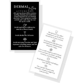 Dermal Filler Aftercare Card | 50 Pack | 2x3.5" inches Business Card Size | Dermal Filler Injections | Black & White Card Design