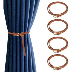 4 pcs Leather Curtain Holdbacks, Window Treatment Curtain Rope, No-Drilling Curtain Rope Tieback Office Living Room Curtain Buckle Decorative